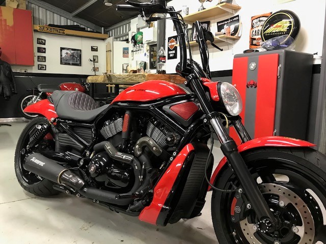 red and black vrod motorbike