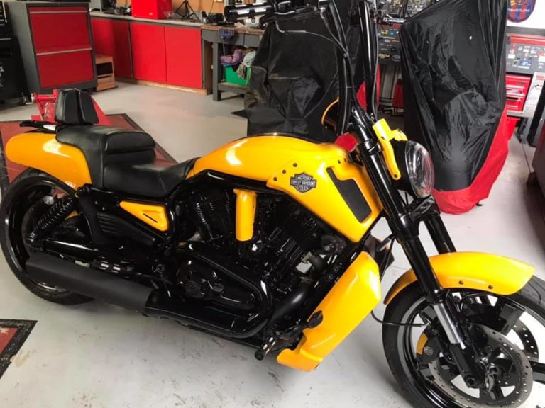 Harley Davidson Yellow VROD Motorbike